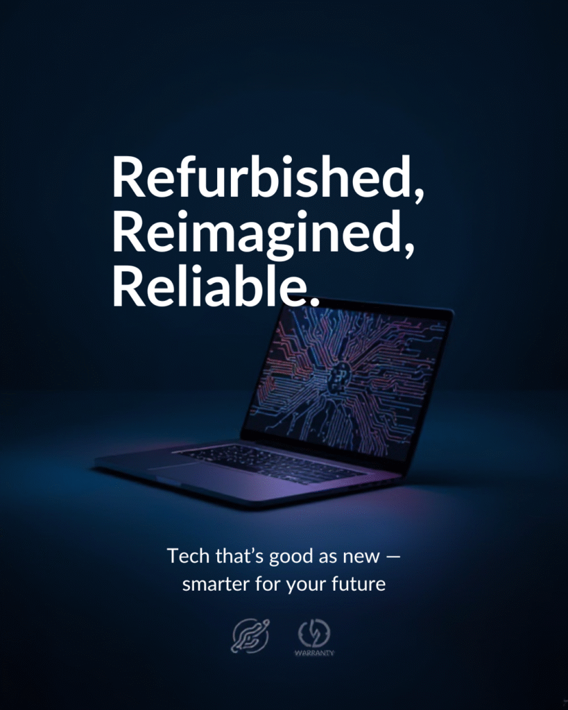 refurbished laptop in slate workspace