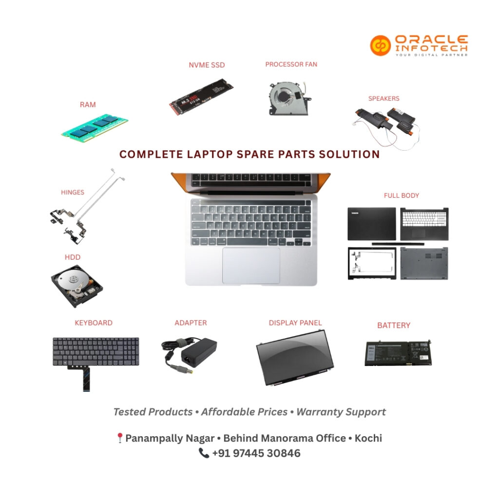 Laptop All Brands Spare Parts Available in Kochi – Oracle Infotech complete laptop spares